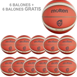 Pack 6 Balones Baloncesto Molten B7G4500 + 6 Balones B7G4500 Gratis T-7