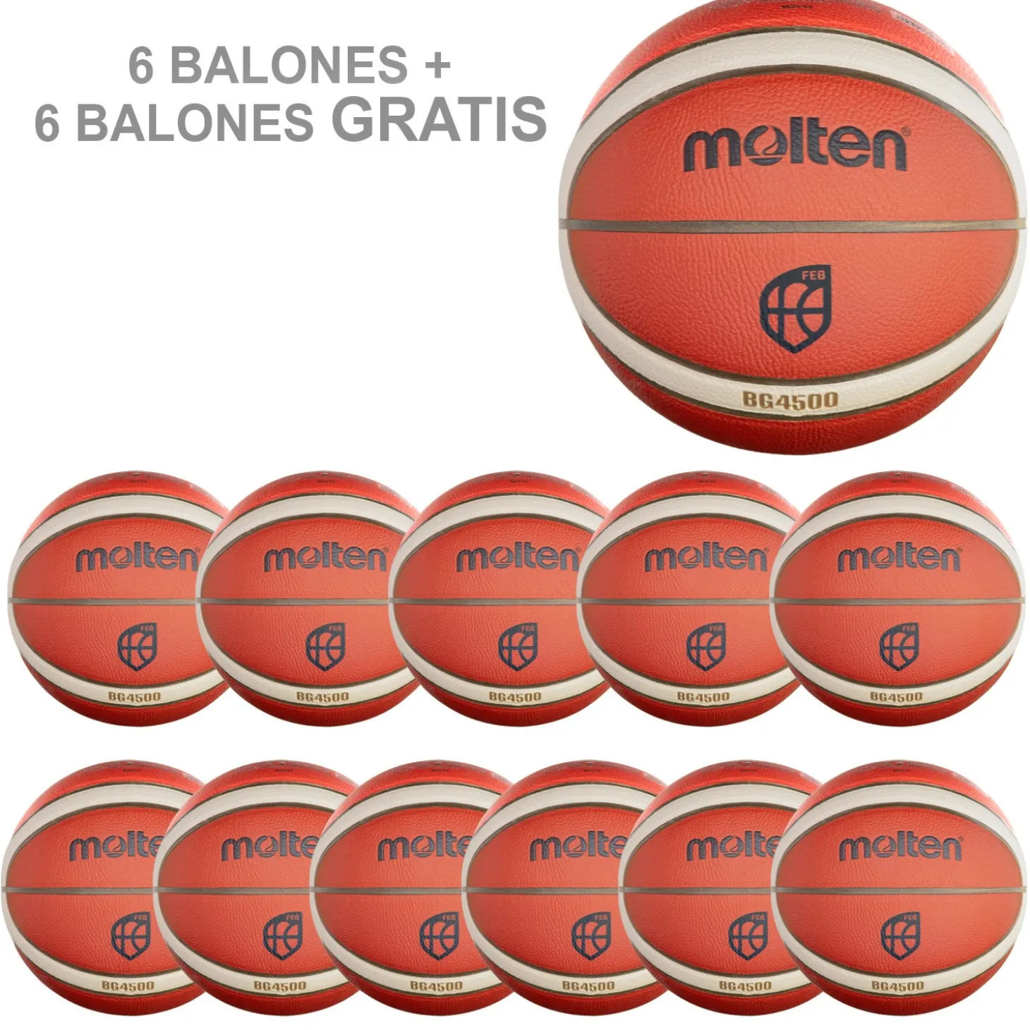 Pack 6 Balones Baloncesto Molten B7G4500 + 6 Balones B7G4500 Gratis T-7