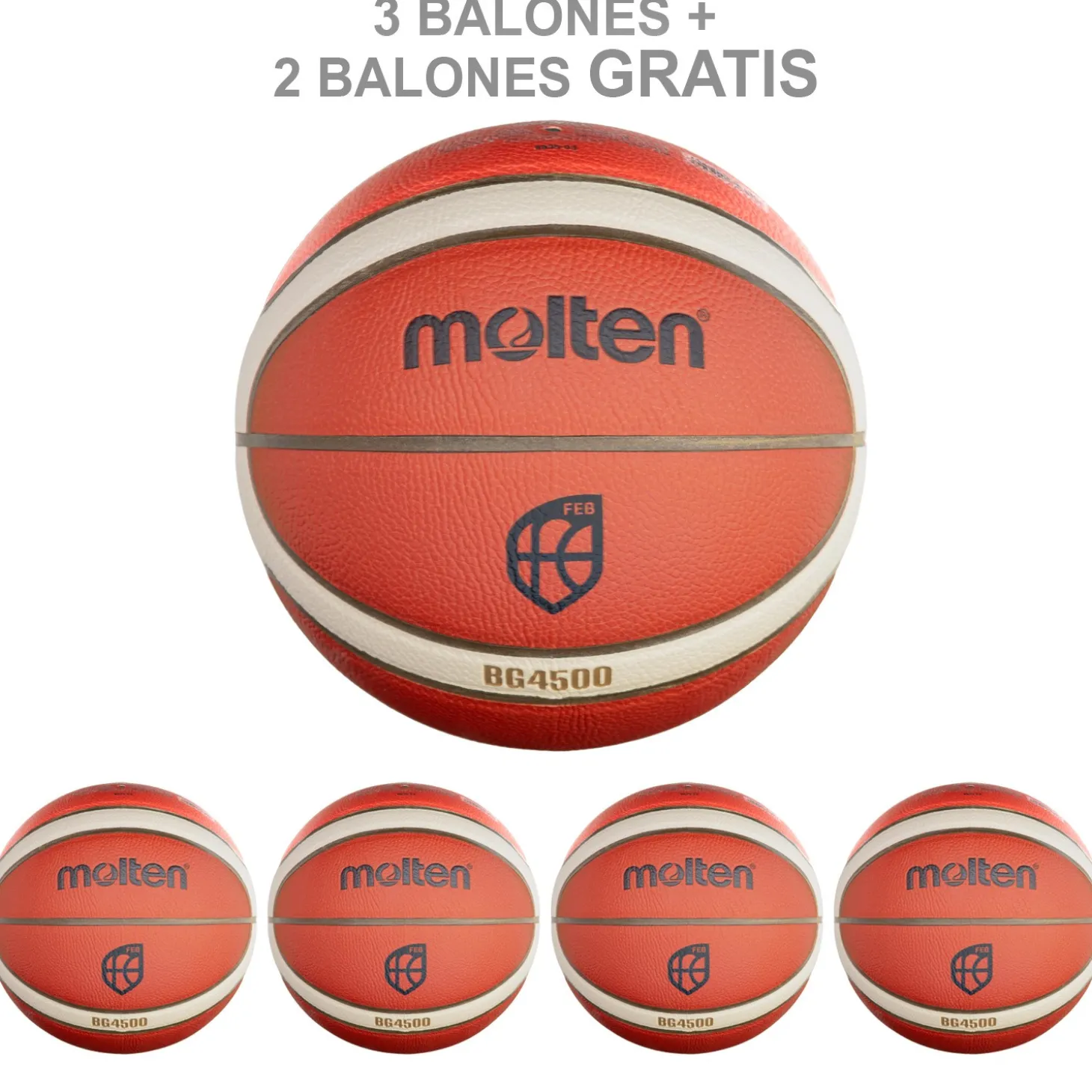 Pack 3 Balones Baloncesto Molten B7G4500 + 2 Balones B7G4500 Gratis T-7