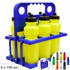 Pack 6 Botellas 750 ml con Portabotellas Plegable Azul