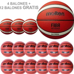 Pack Combo 4 Balones Baloncesto Molten B5G3800 + 12 Balones B5R2