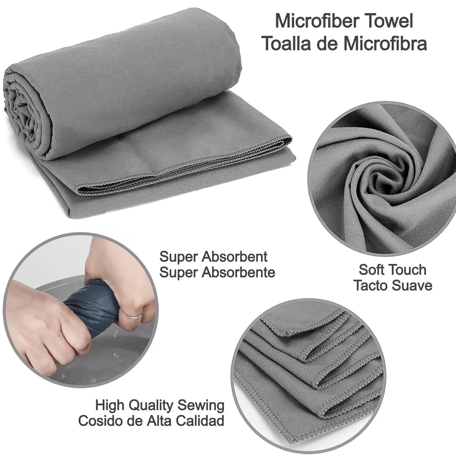 Toalla Microfibra Max Sports Bali 130x80cm Gris