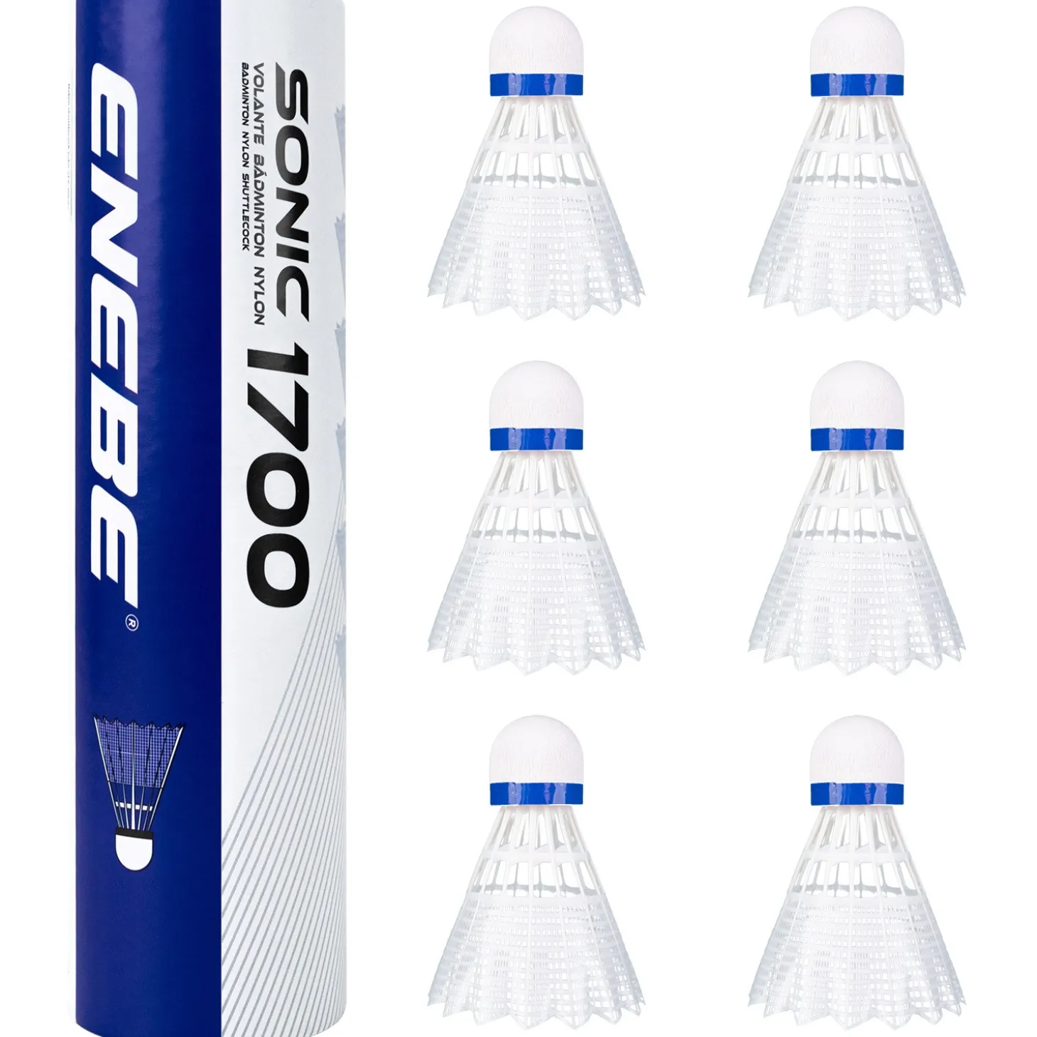 Tubo 6 Volantes Bádminton Enebe Sonic 1700 Blanco